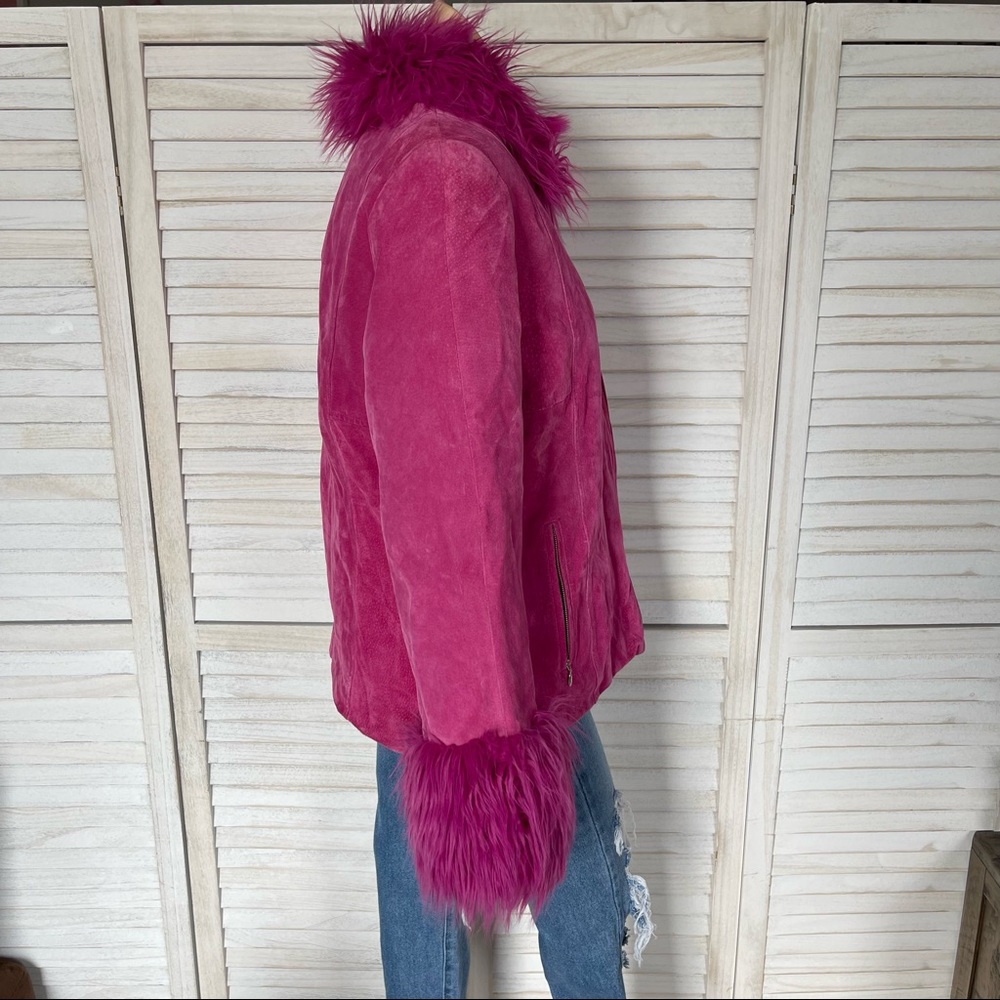 WILSONS LEATHER MAXIMA 90s PINK LEATHER W/ FAUX FUR TRIM COAT - Picture 10 of 14